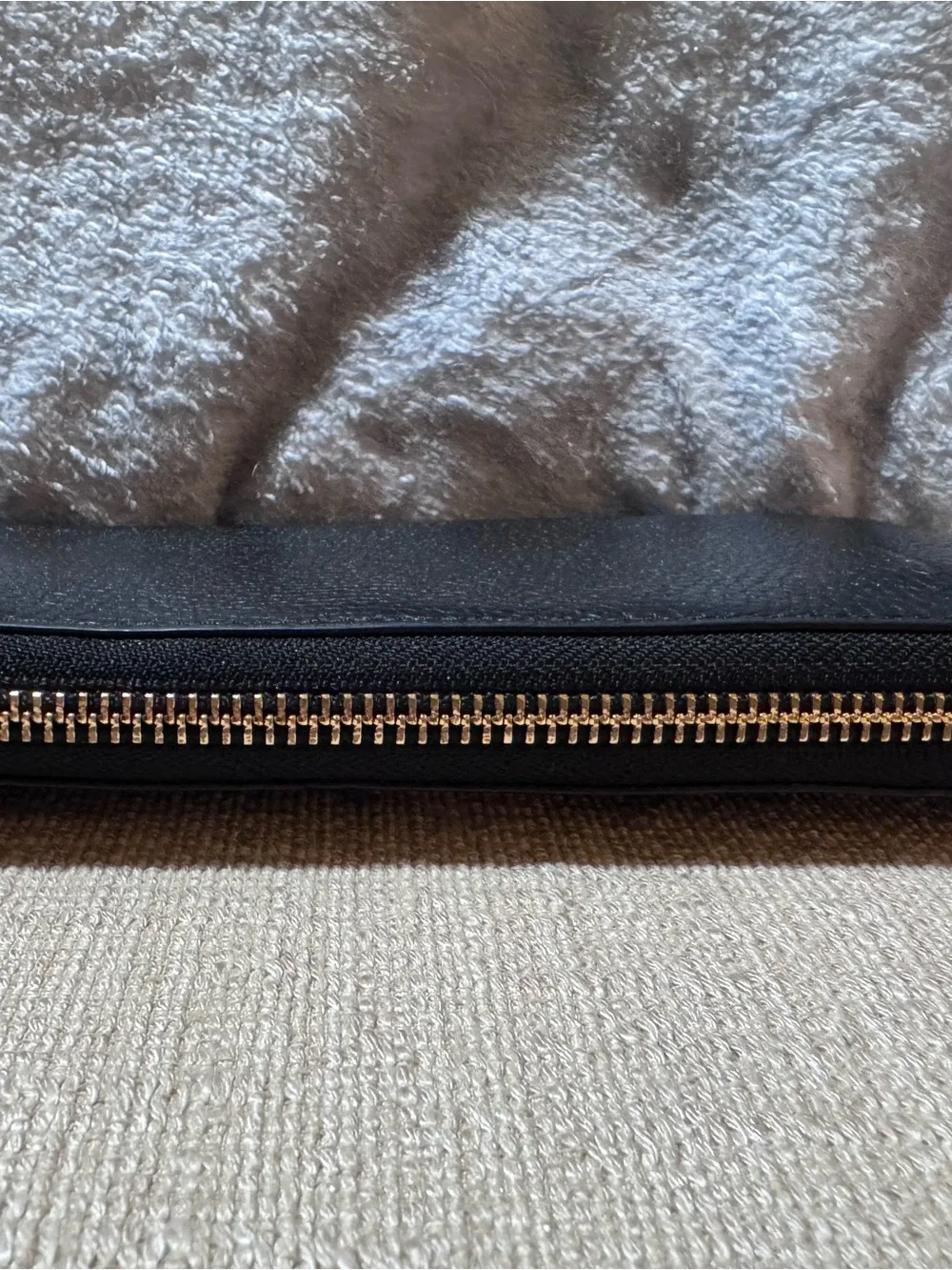 Tory Burch Black Pebbled Leather Zip Wallet with Gold Logo